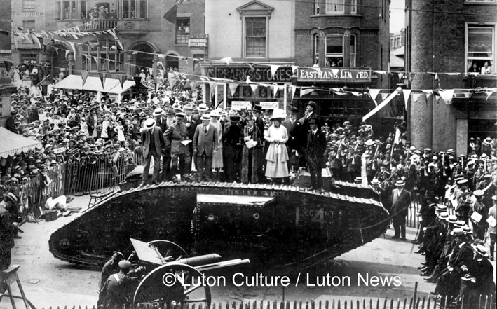 Tank on Market Hill WW1 Luton