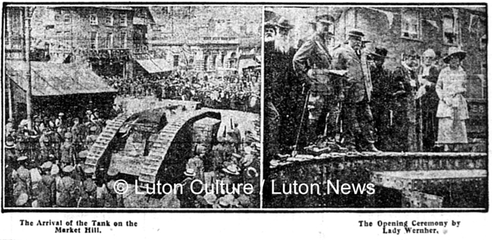 Tank on Market Hill WW1 Luton