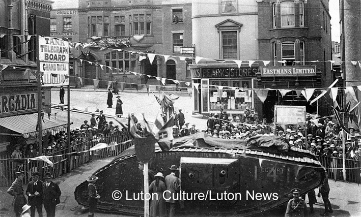 Tank on Market Hill WW1 Luton