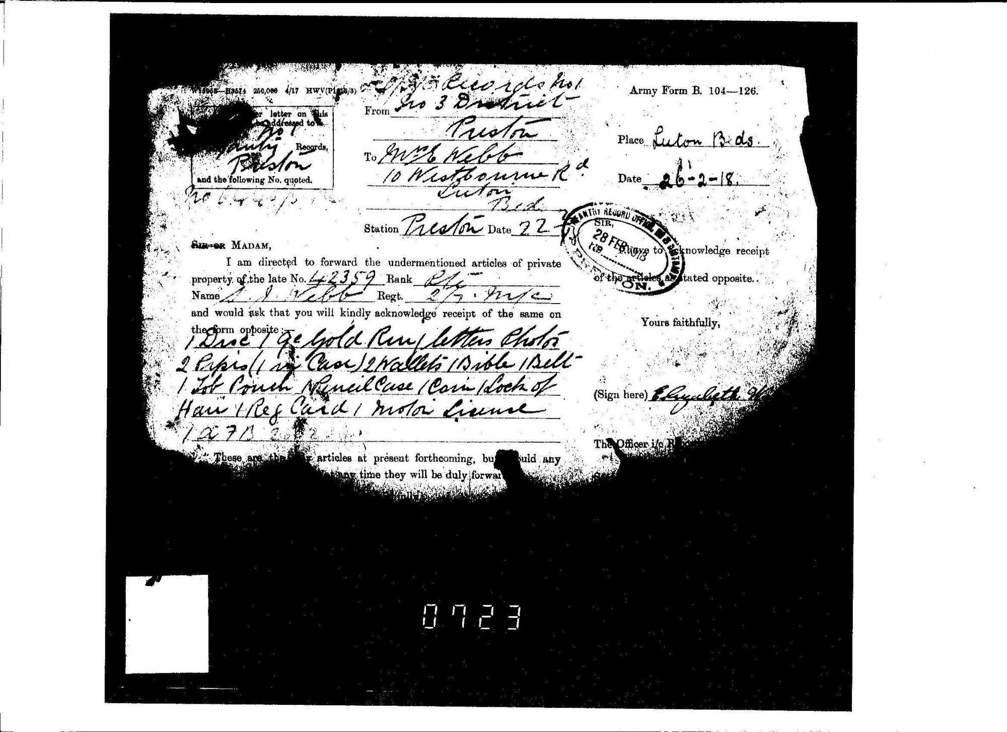 Stuart John Webb Personal Effects