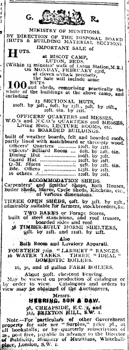 Biscot Camp sale advert