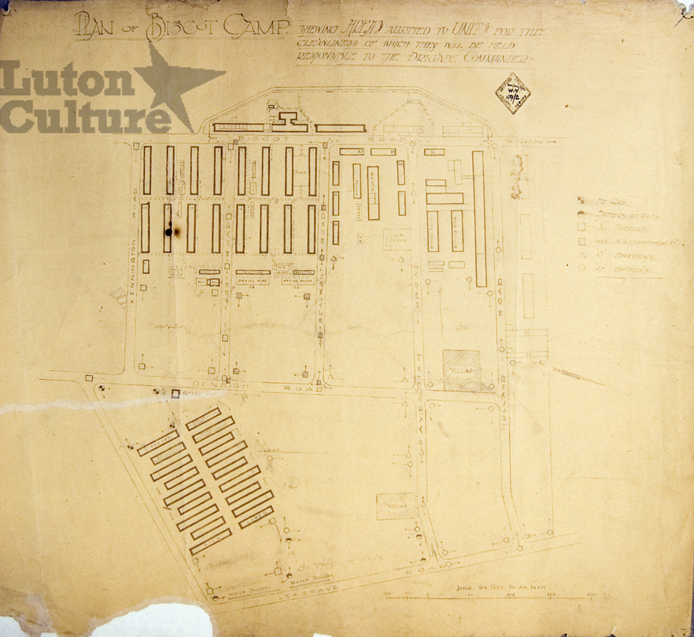 Annotated map of Biscot Camp
