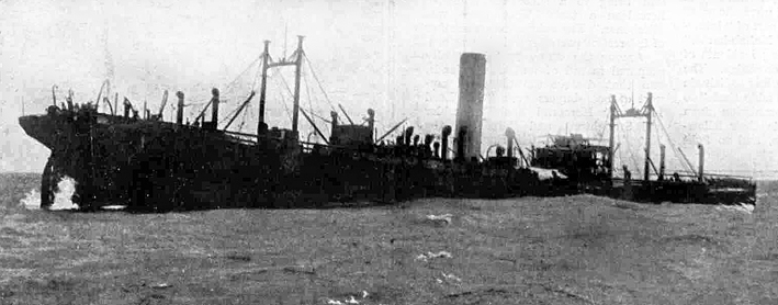 Troop ship Tyndareus holed