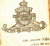 Page from Guestbook showing Royal Field Artillery crest